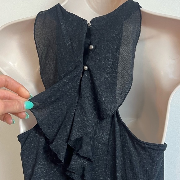 Kenneth Cole Reaction High Neck Ruffle Accent Sleeveless Blouse Tank Top Black S - Picture 7 of 8